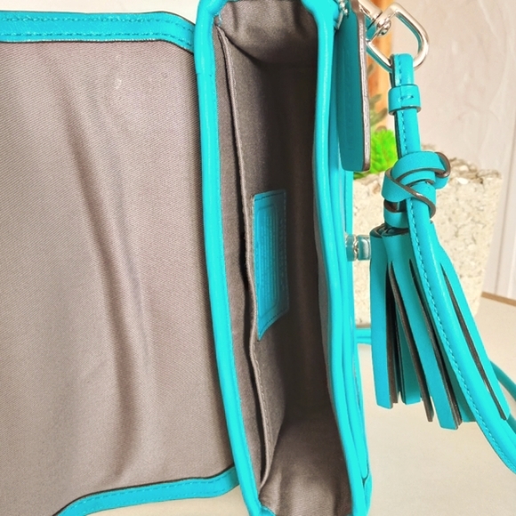Coach Legacy Turquoise Aqua Leather Penny Crossbody Small Shoulder Bag - Picture 9 of 9